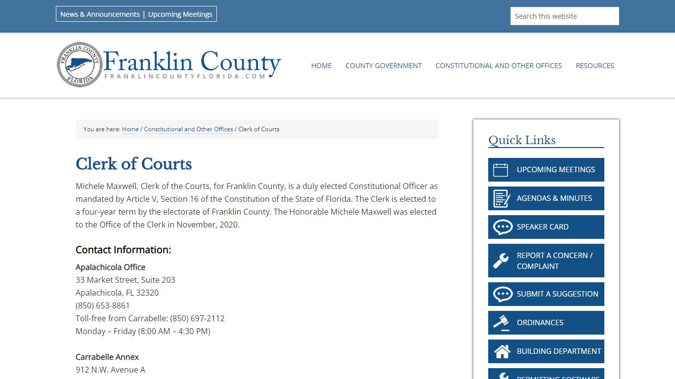 Clerk of Courts - Franklin County, Florida